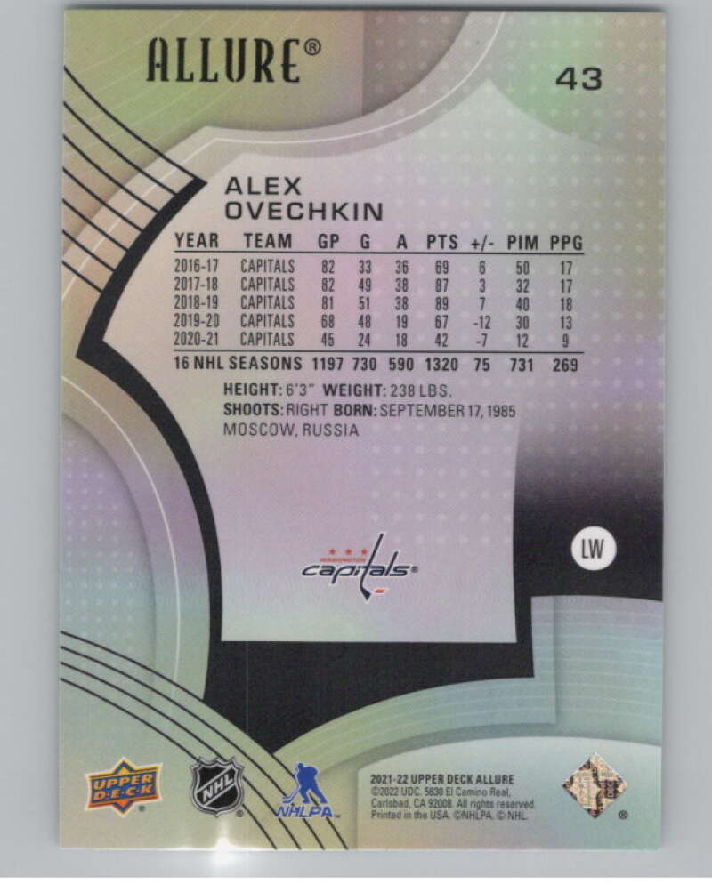2021-22 Upper Deck Allure #43 Alex Ovechkin  Washington Capitals  V101837 Image 2