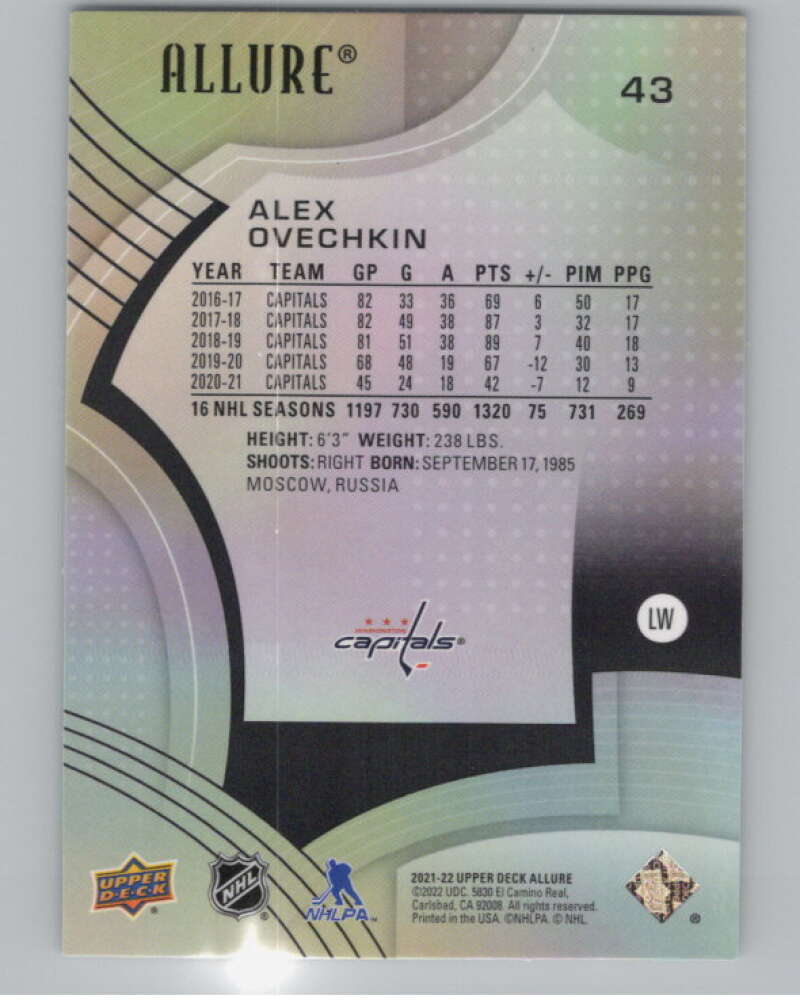 2021-22 Upper Deck Allure #43 Alex Ovechkin  Washington Capitals  V101839 Image 2