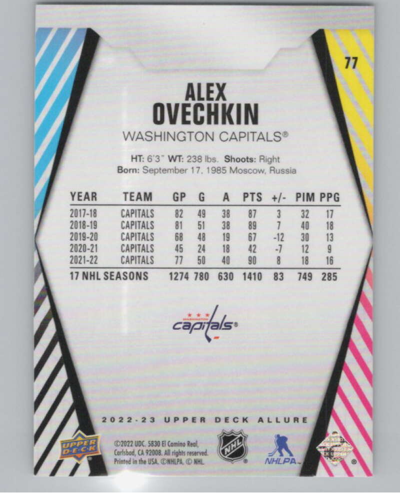 2022-23 Upper Deck Allure #77 Alex Ovechkin  Washington Capitals  V101844 Image 2