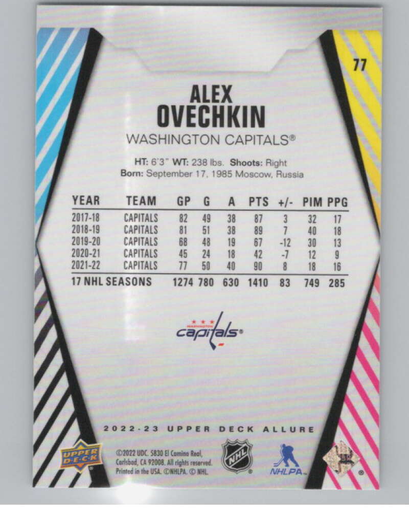 2022-23 Upper Deck Allure #77 Alex Ovechkin  Washington Capitals  V101845 Image 2