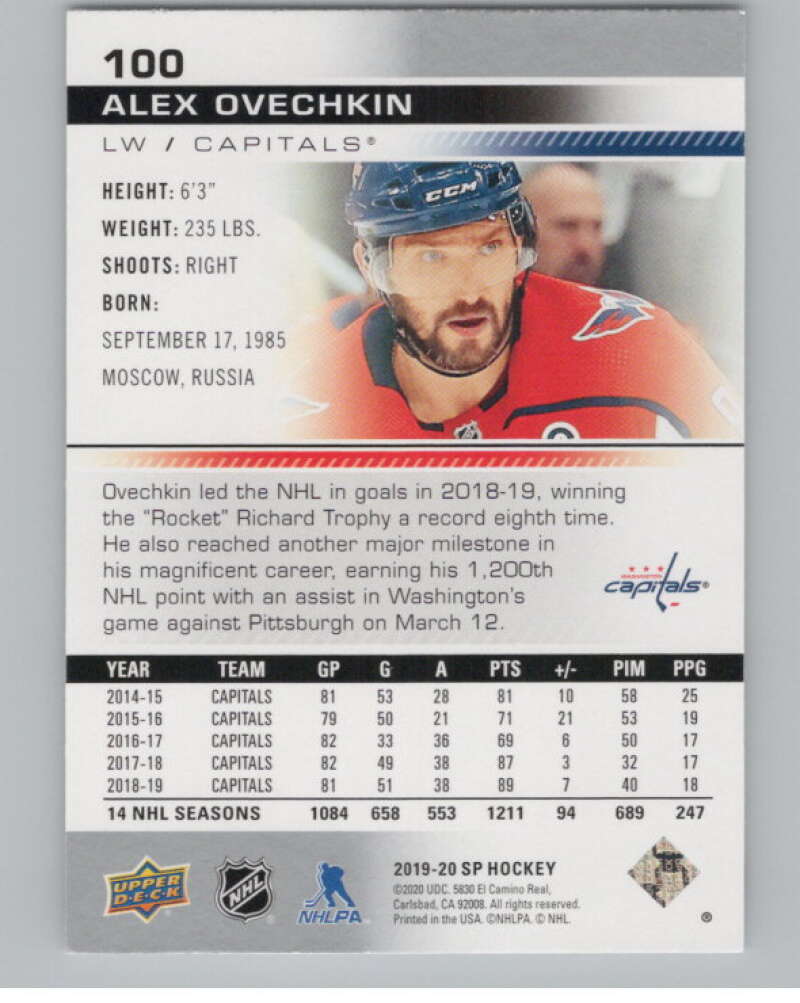 2019-20 SP #100 Alex Ovechkin  Washington Capitals  V101871 Image 2