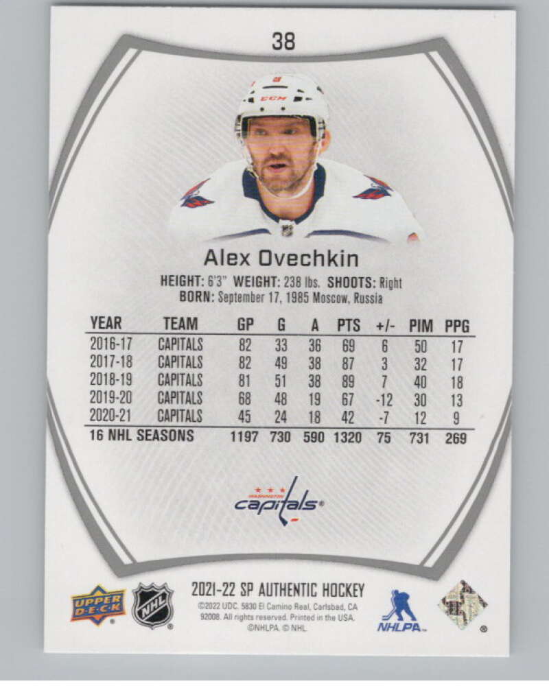 2021-22 SP Authentic #38 Alex Ovechkin  Washington Capitals  V101872 Image 2