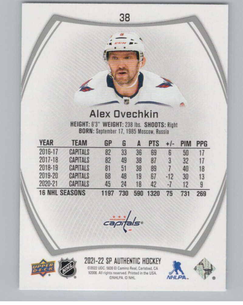 2021-22 SP Authentic #38 Alex Ovechkin  Washington Capitals  V101873 Image 2