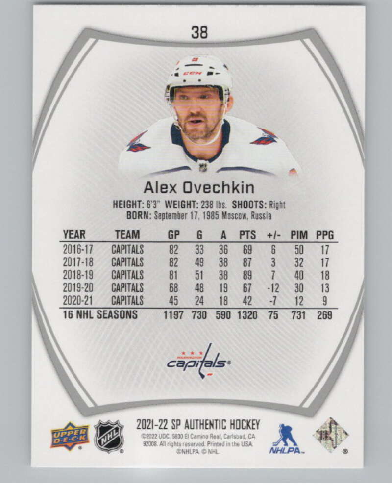 2021-22 SP Authentic #38 Alex Ovechkin  Washington Capitals  V101874 Image 2