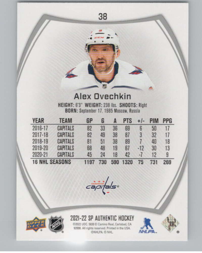 2021-22 SP Authentic #38 Alex Ovechkin  Washington Capitals  V101875 Image 2