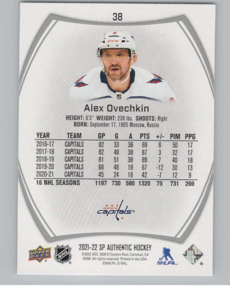 2021-22 SP Authentic #38 Alex Ovechkin  Washington Capitals  V101876 Image 2