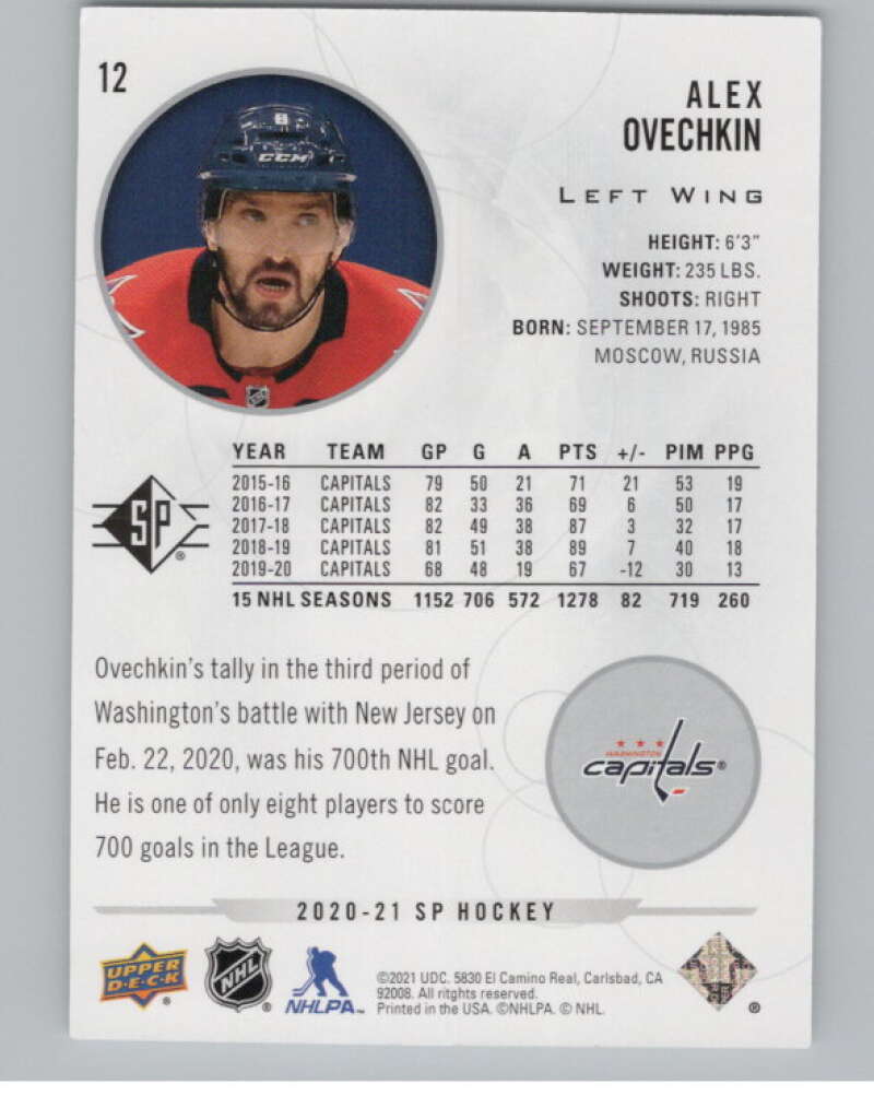 2020-21 SP #12 Alex Ovechkin  Washington Capitals  V101877 Image 2