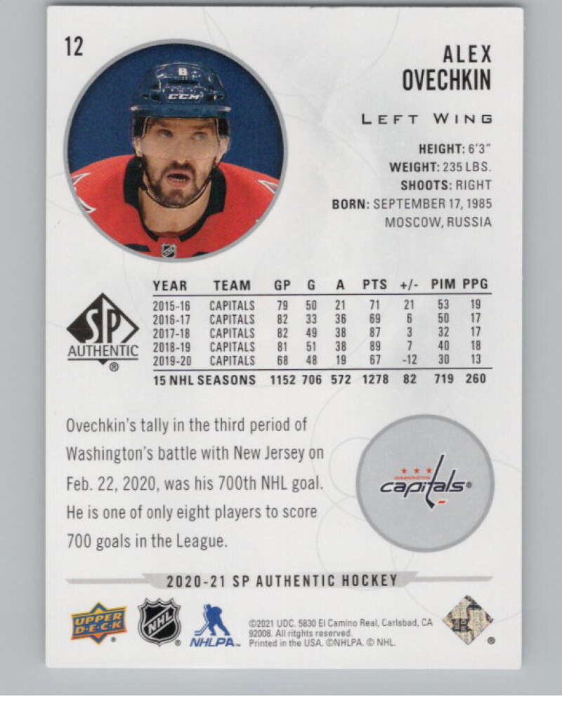 2020-21 SP Authentic #12 Alex Ovechkin  Washington Capitals  V101890 Image 2