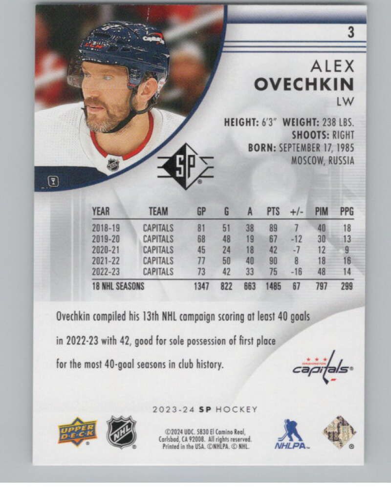 2023-24 SP #3 Alex Ovechkin  Washington Capitals  V101891 Image 2