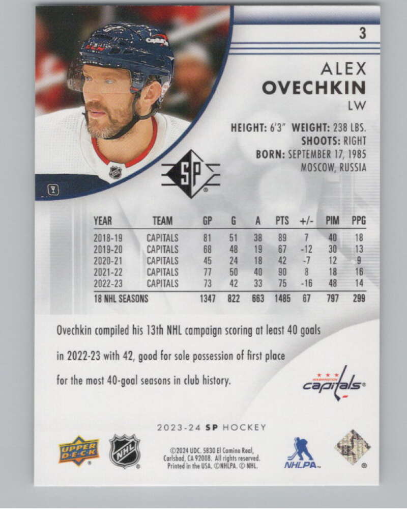 2023-24 SP #3 Alex Ovechkin  Washington Capitals  V101892 Image 2