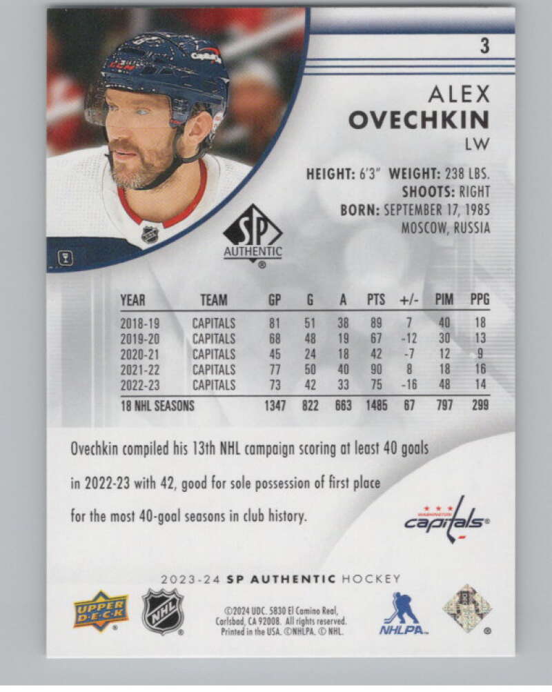 2023-24 SP Authentic #3 Alex Ovechkin  Washington Capitals  V101914 Image 2