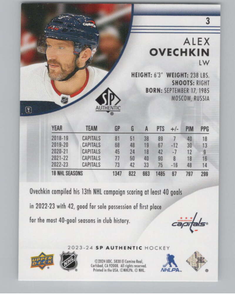 2023-24 SP Authentic #3 Alex Ovechkin Capitals *NO FOIL ERROR*  V101918 Image 2