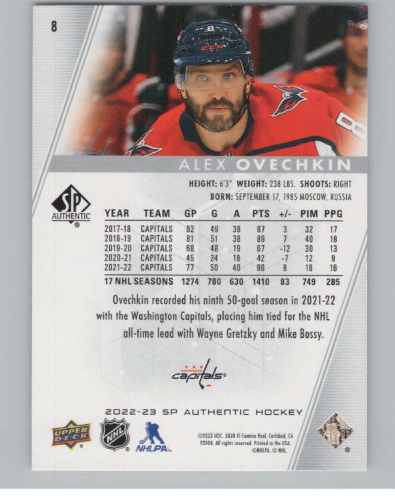 2022-23 SP Authentic #8 Alex Ovechkin  Washington Capitals  V101922 Image 2