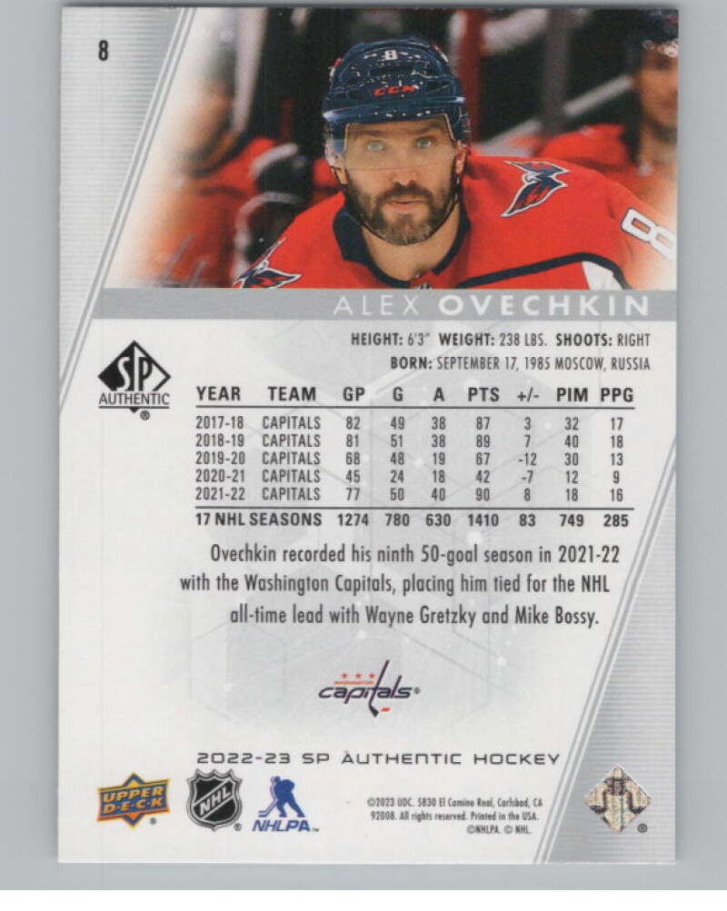 2022-23 SP Authentic #8 Alex Ovechkin  Washington Capitals  V101924 Image 2