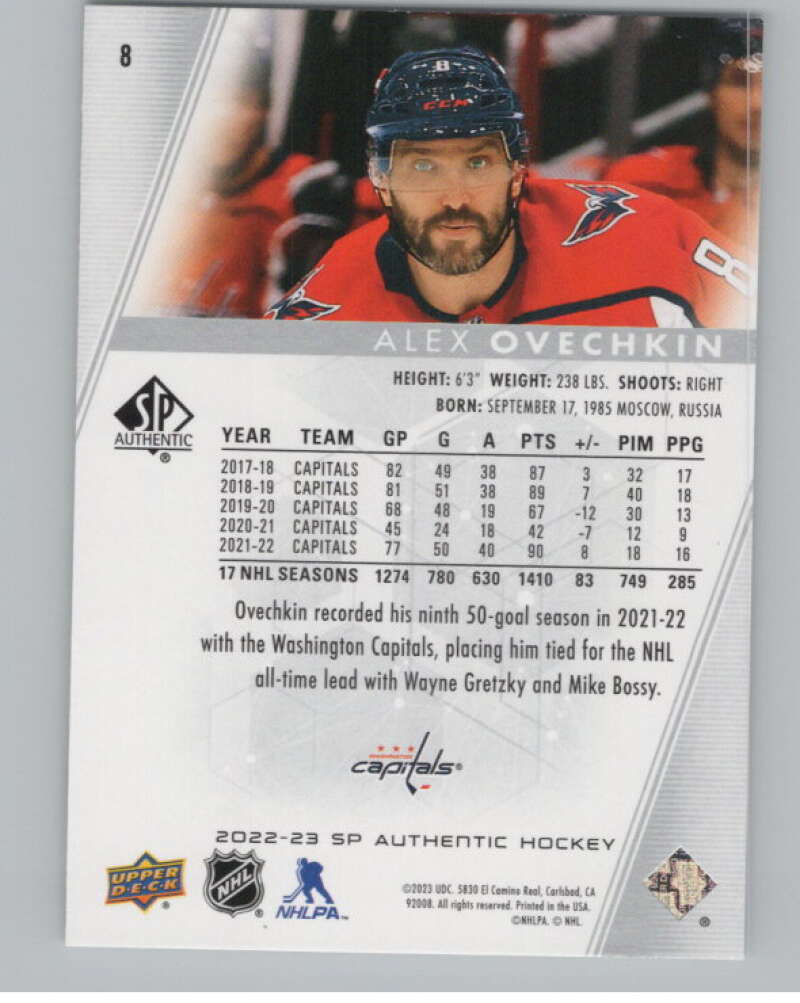 2022-23 SP Authentic #8 Alex Ovechkin  Washington Capitals  V101929 Image 2