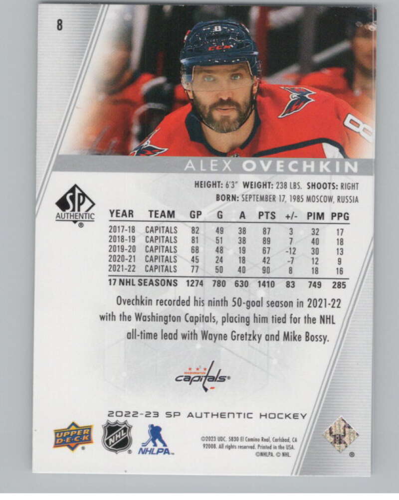 2022-23 SP Authentic #8 Alex Ovechkin  Washington Capitals  V101931 Image 2