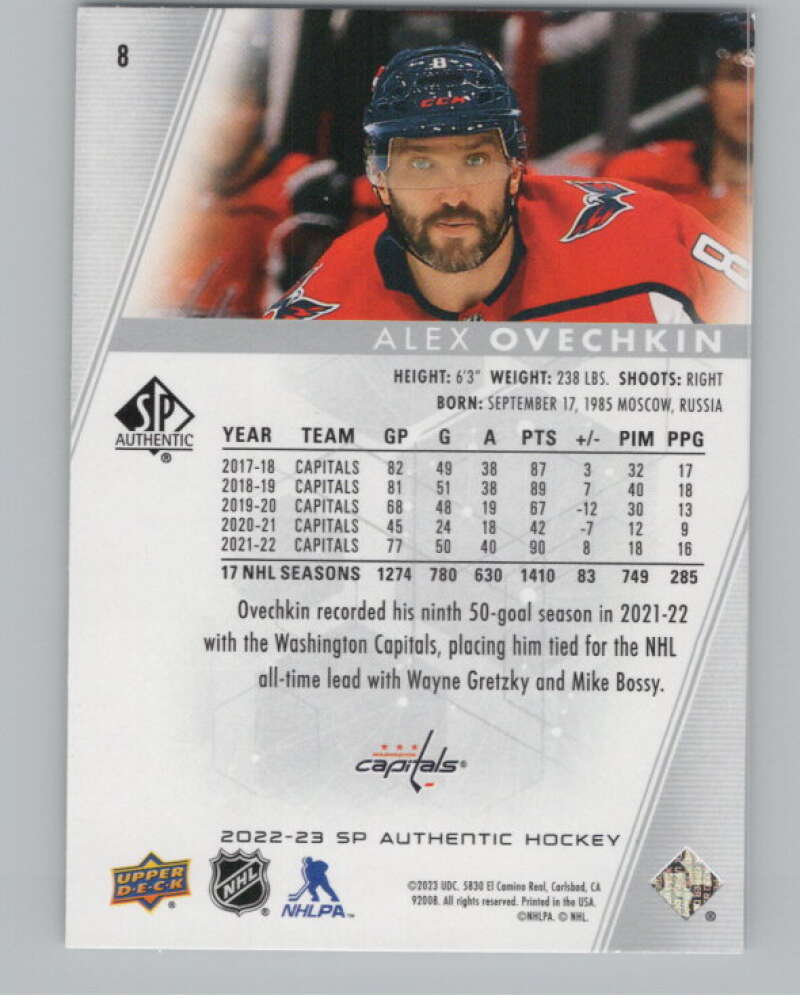 2022-23 SP Authentic #8 Alex Ovechkin  Washington Capitals  V101932 Image 2