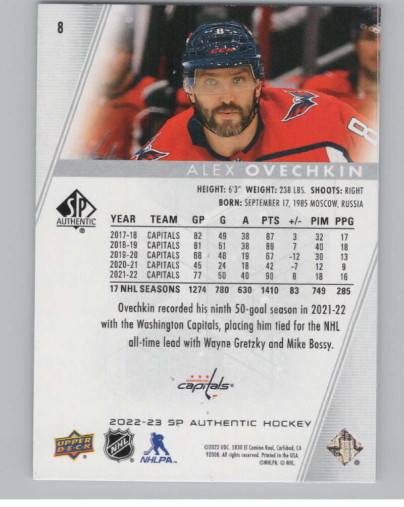 2022-23 SP Authentic #8 Alex Ovechkin  Washington Capitals  V101933 Image 2