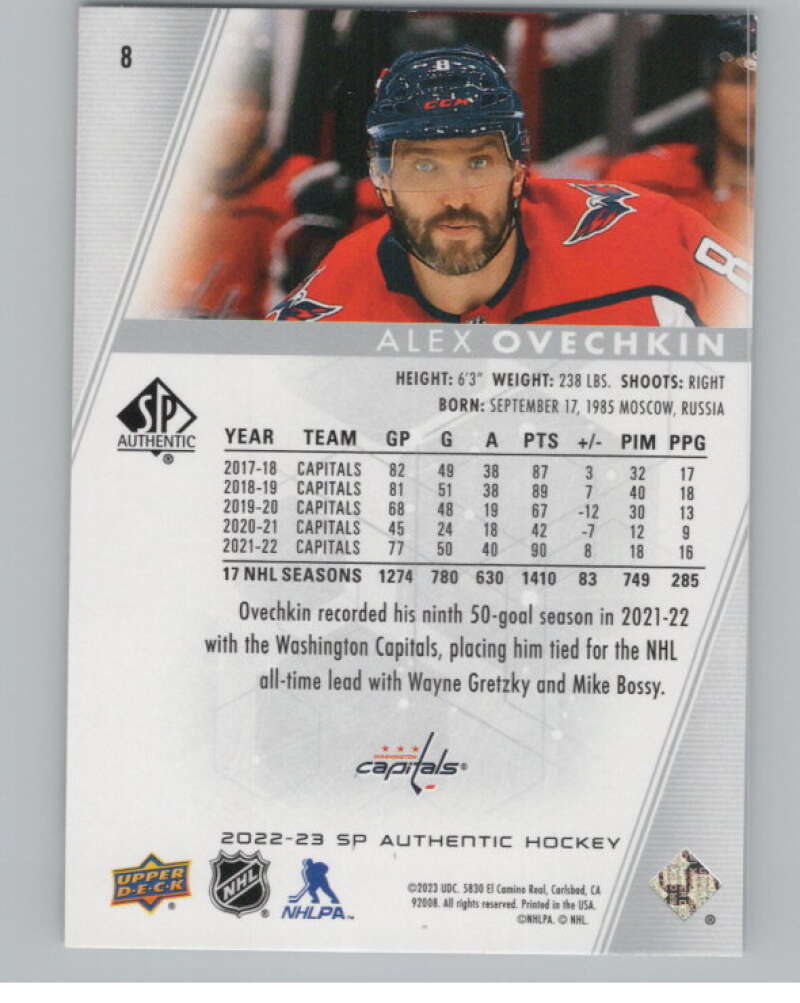 2022-23 SP Authentic #8 Alex Ovechkin  Washington Capitals  V101935 Image 2