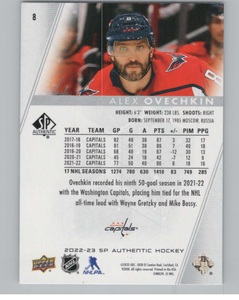 2022-23 SP Authentic #8 Alex Ovechkin  Washington Capitals  V101942 Image 2