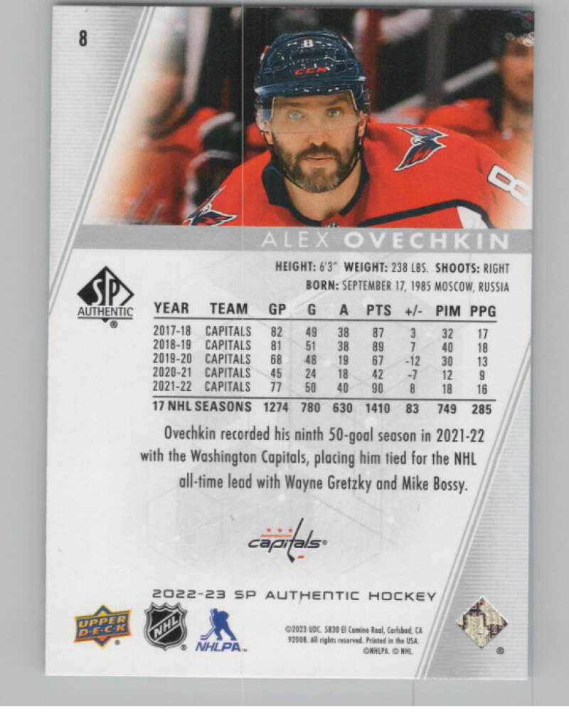 2022-23 SP Authentic #8 Alex Ovechkin  Washington Capitals  V101943 Image 2