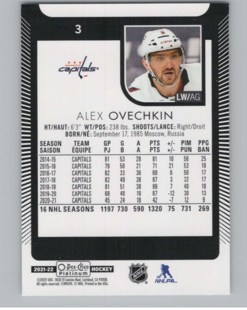 2021-22 O-Pee-Chee Platinum #3 Alex Ovechkin  Washington Capitals  V101955 Image 2