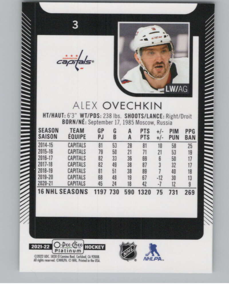2021-22 O-Pee-Chee Platinum #3 Alex Ovechkin  Washington Capitals  V101956 Image 2
