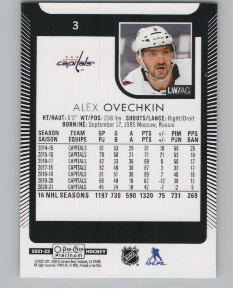 2021-22 O-Pee-Chee Platinum #3 Alex Ovechkin  Washington Capitals  V101957 Image 2