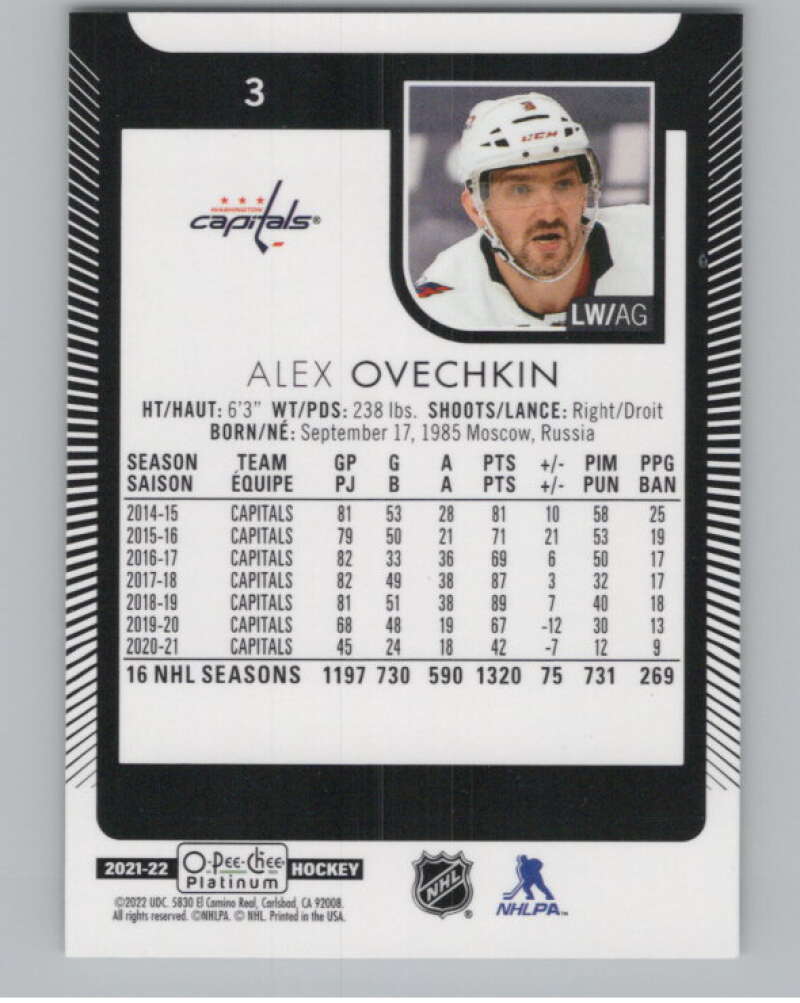 2021-22 O-Pee-Chee Platinum #3 Alex Ovechkin  Washington Capitals  V101958 Image 2