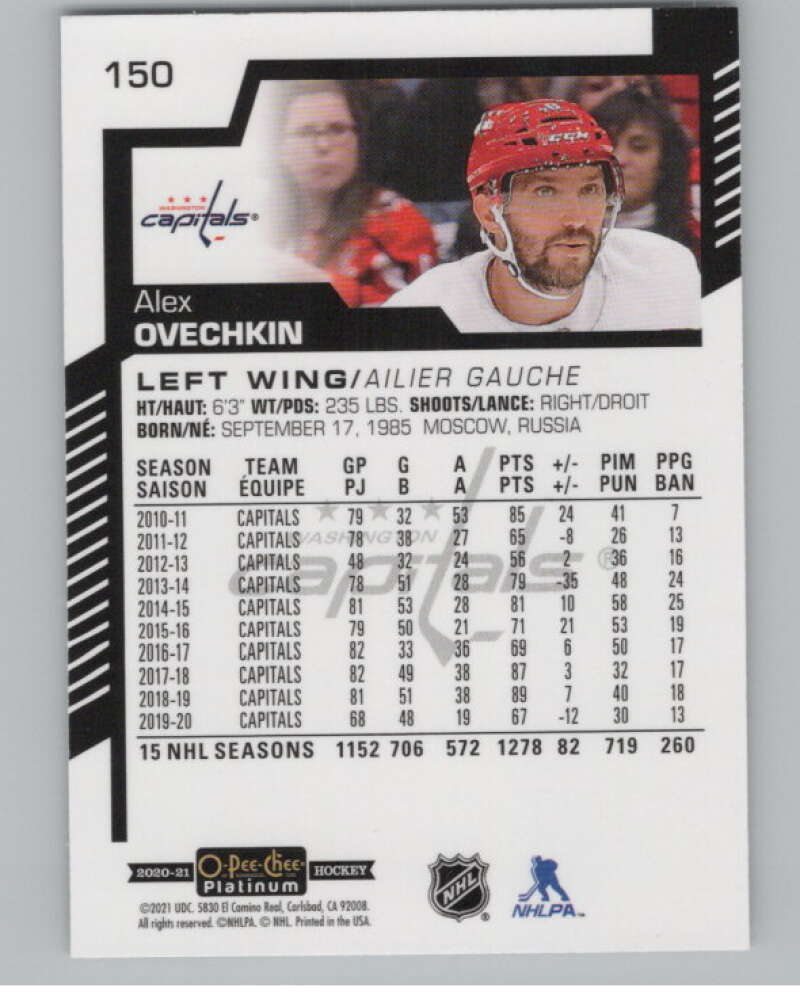 2020-21 O-Pee-Chee Platinum #150 Alex Ovechkin  Washington Capitals  V101961 Image 2