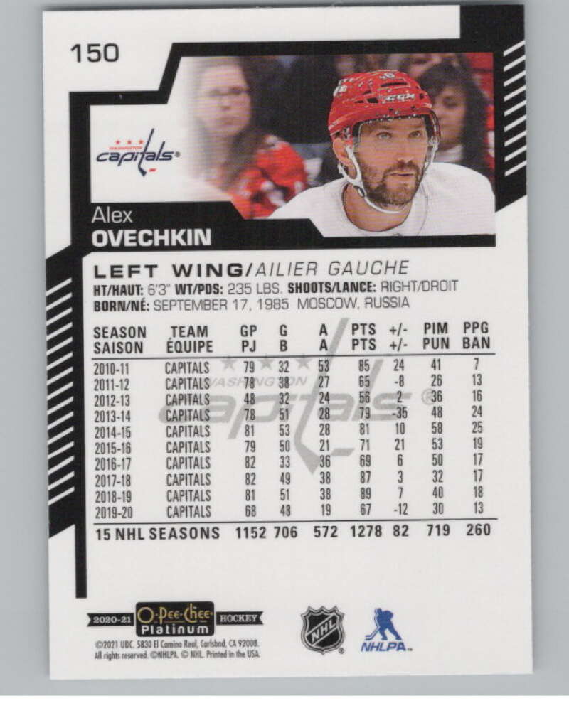 2020-21 O-Pee-Chee Platinum #150 Alex Ovechkin  Washington Capitals  V101962 Image 2
