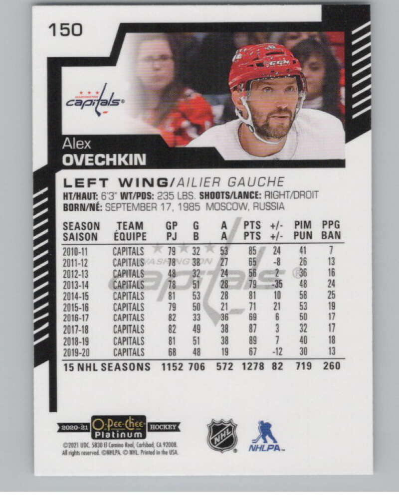 2020-21 O-Pee-Chee Platinum #150 Alex Ovechkin  Washington Capitals  V101963 Image 2