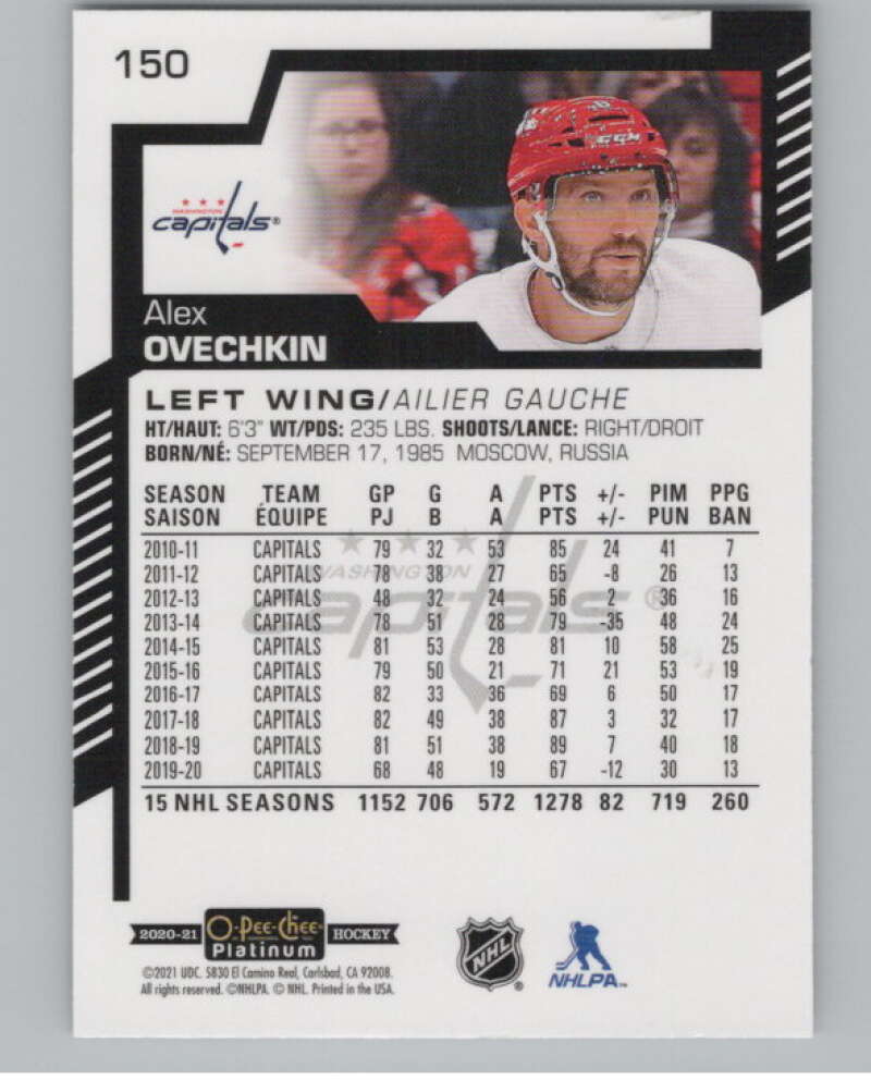 2020-21 O-Pee-Chee Platinum #150 Alex Ovechkin  Washington Capitals  V101964 Image 2