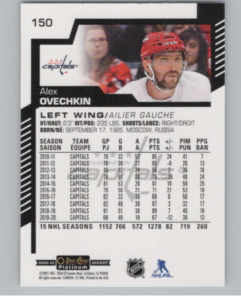 2020-21 O-Pee-Chee Platinum #150 Alex Ovechkin  Washington Capitals  V101966 Image 2