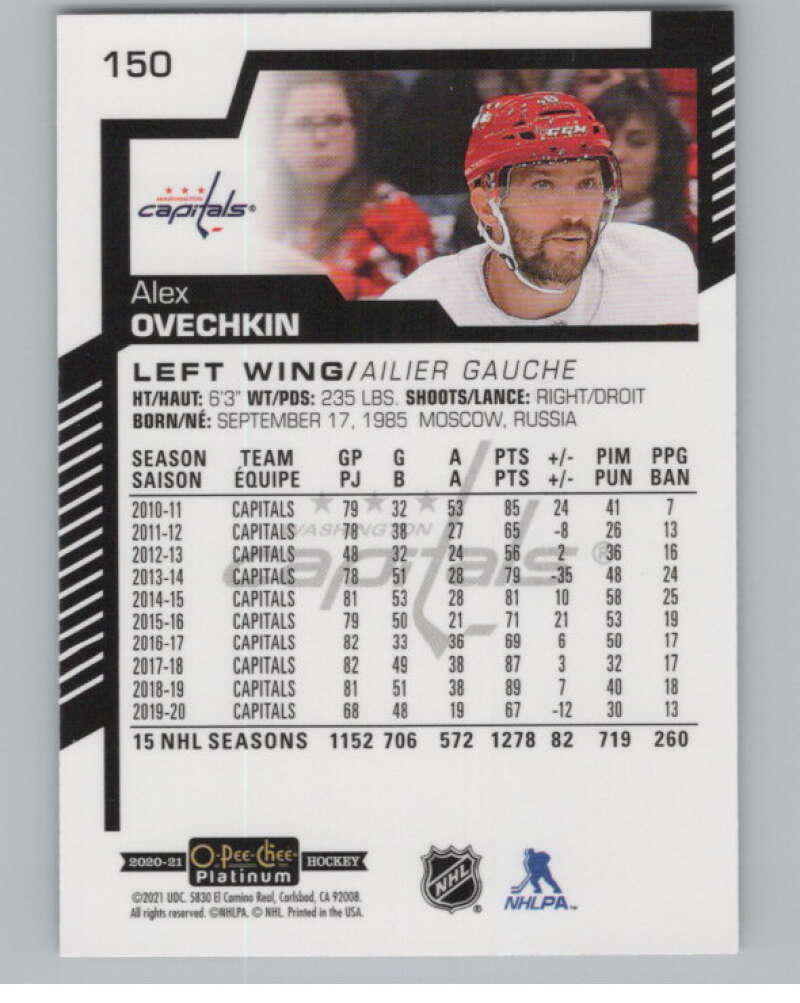 2020-21 O-Pee-Chee Platinum #150 Alex Ovechkin  Washington Capitals  V101968 Image 2