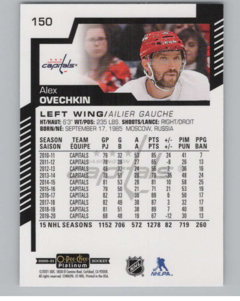 2020-21 O-Pee-Chee Platinum #150 Alex Ovechkin  Washington Capitals  V101969 Image 2