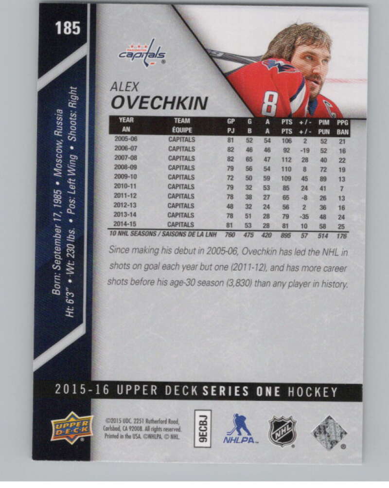 2015-16 Upper Deck #185 Alexander Ovechkin  Washington Capitals  V101976 Image 2