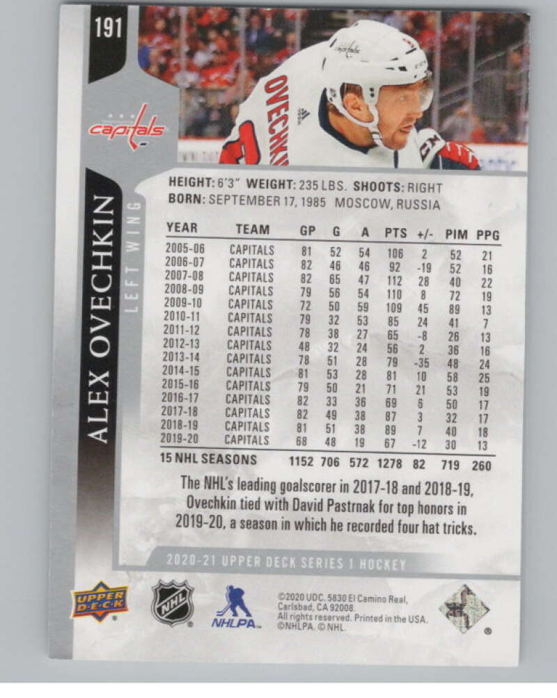 2020-21 Upper Deck #191 Alex Ovechkin  Washington Capitals  V101980 Image 2
