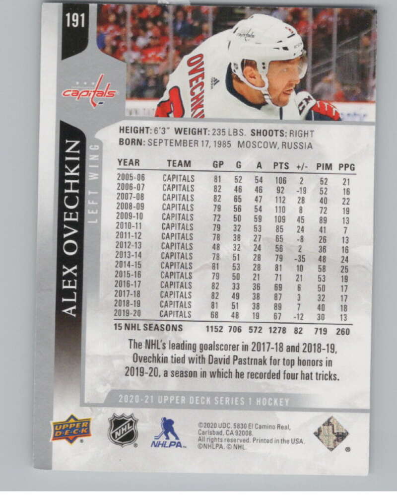 2020-21 Upper Deck #191 Alex Ovechkin  Washington Capitals  V101982 Image 2