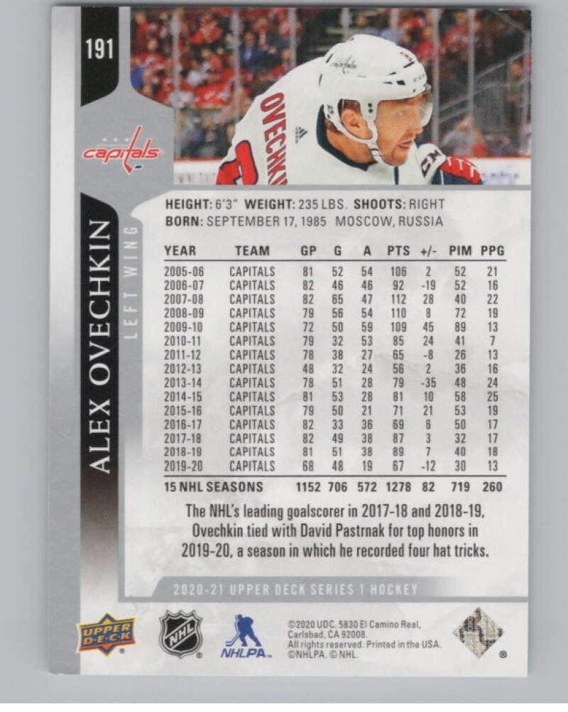 2020-21 Upper Deck #191 Alex Ovechkin  Washington Capitals  V101987 Image 2