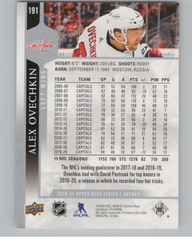 2020-21 Upper Deck #191 Alex Ovechkin  Washington Capitals  V101988 Image 2