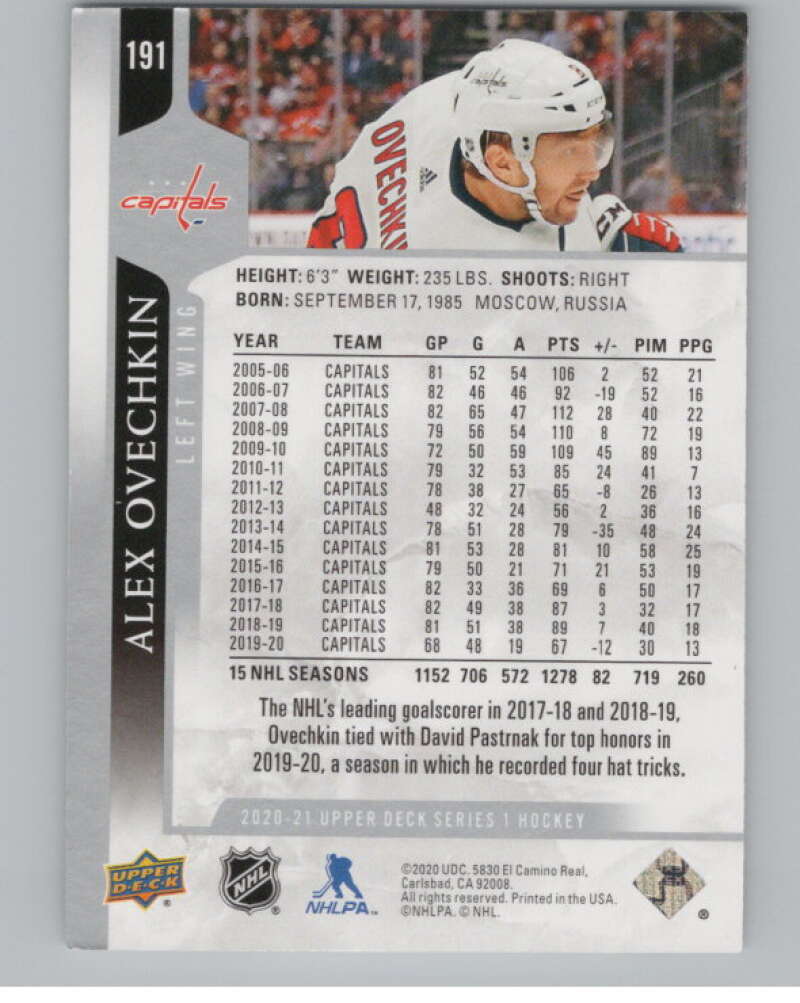 2020-21 Upper Deck #191 Alex Ovechkin  Washington Capitals  V101989 Image 2