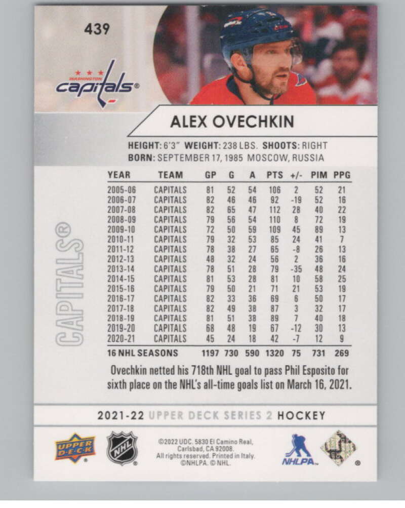 2021-22 Upper Deck #439 Alex Ovechkin  Washington Capitals  V101994 Image 2