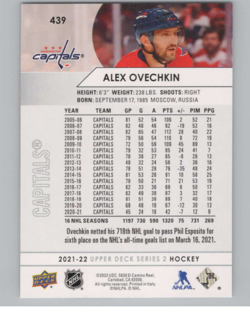 2021-22 Upper Deck #439 Alex Ovechkin  Washington Capitals  V102003 Image 2