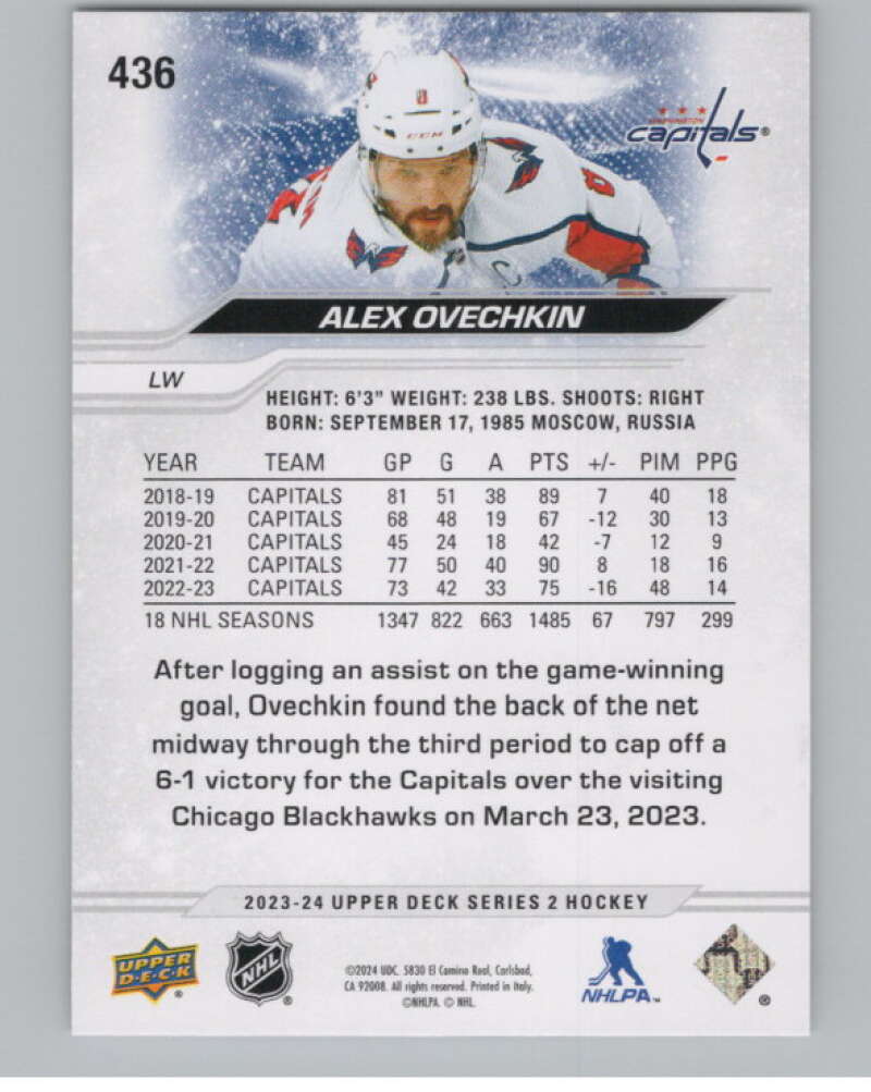 2023-24 Upper Deck #436 Alex Ovechkin  Washington Capitals  V102024 Image 2