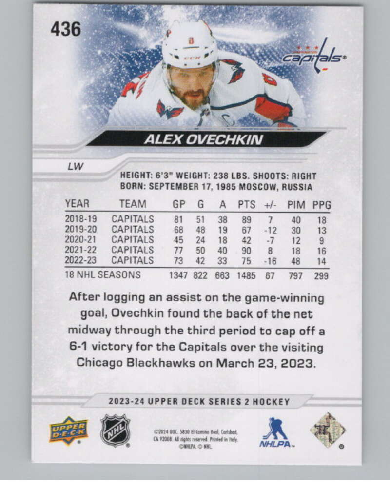 2023-24 Upper Deck #436 Alex Ovechkin  Washington Capitals  V102027 Image 2