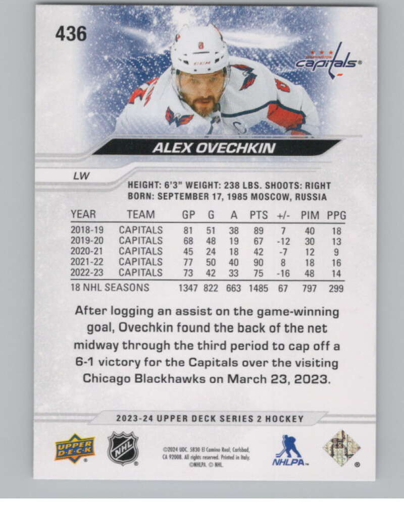 2023-24 Upper Deck #436 Alex Ovechkin  Washington Capitals  V102032 Image 2