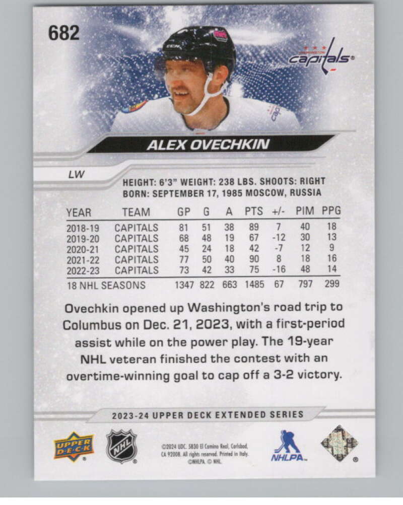 2023-24 Upper Deck Extended Series #682 Alex Ovechkin   Capitals  V102044 Image 2