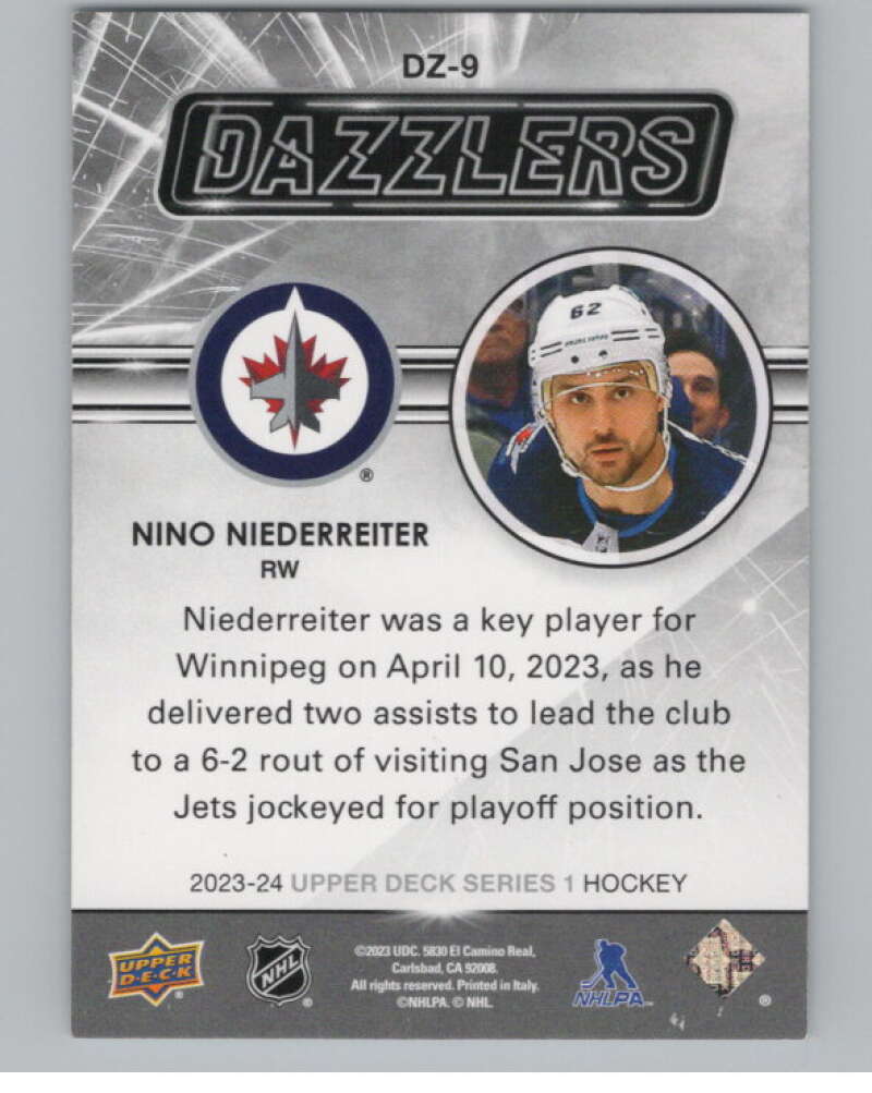 2023-24 Upper Deck Dazzlers Blue #DZ-9 Nino Niederreiter  Winnipeg Jets  V102095 Image 2