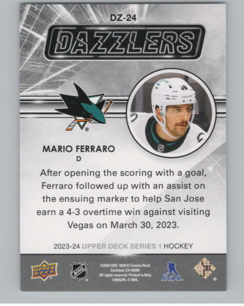 2023-24 Upper Deck Dazzlers Blue #DZ-24 Mario Ferraro  San Jose Sharks  V102096 Image 2